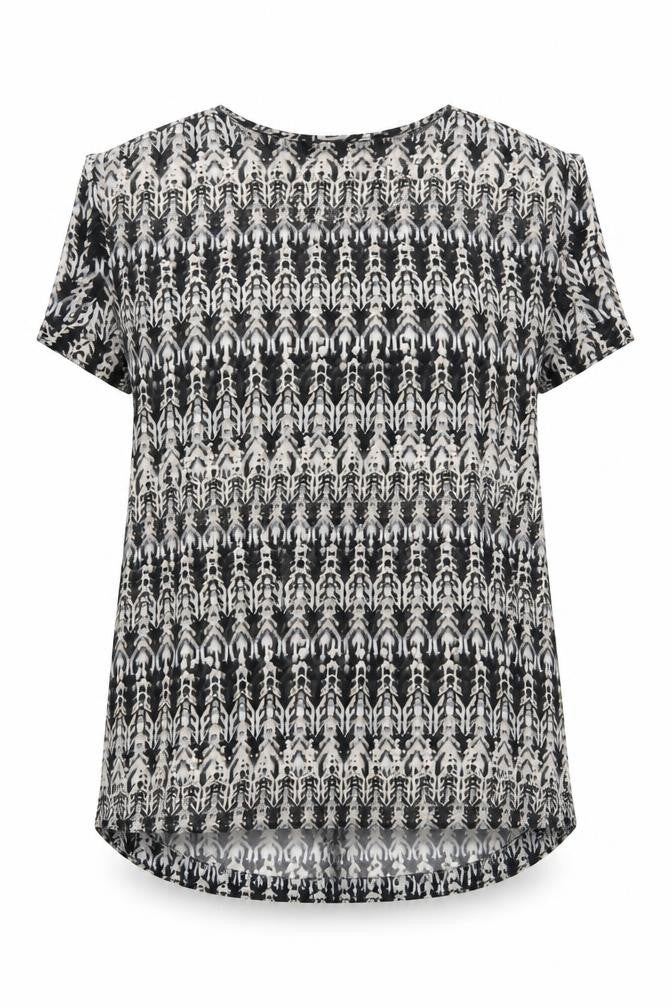 H&M Women's Black Geometric T-Shirt, Size 8, Casual