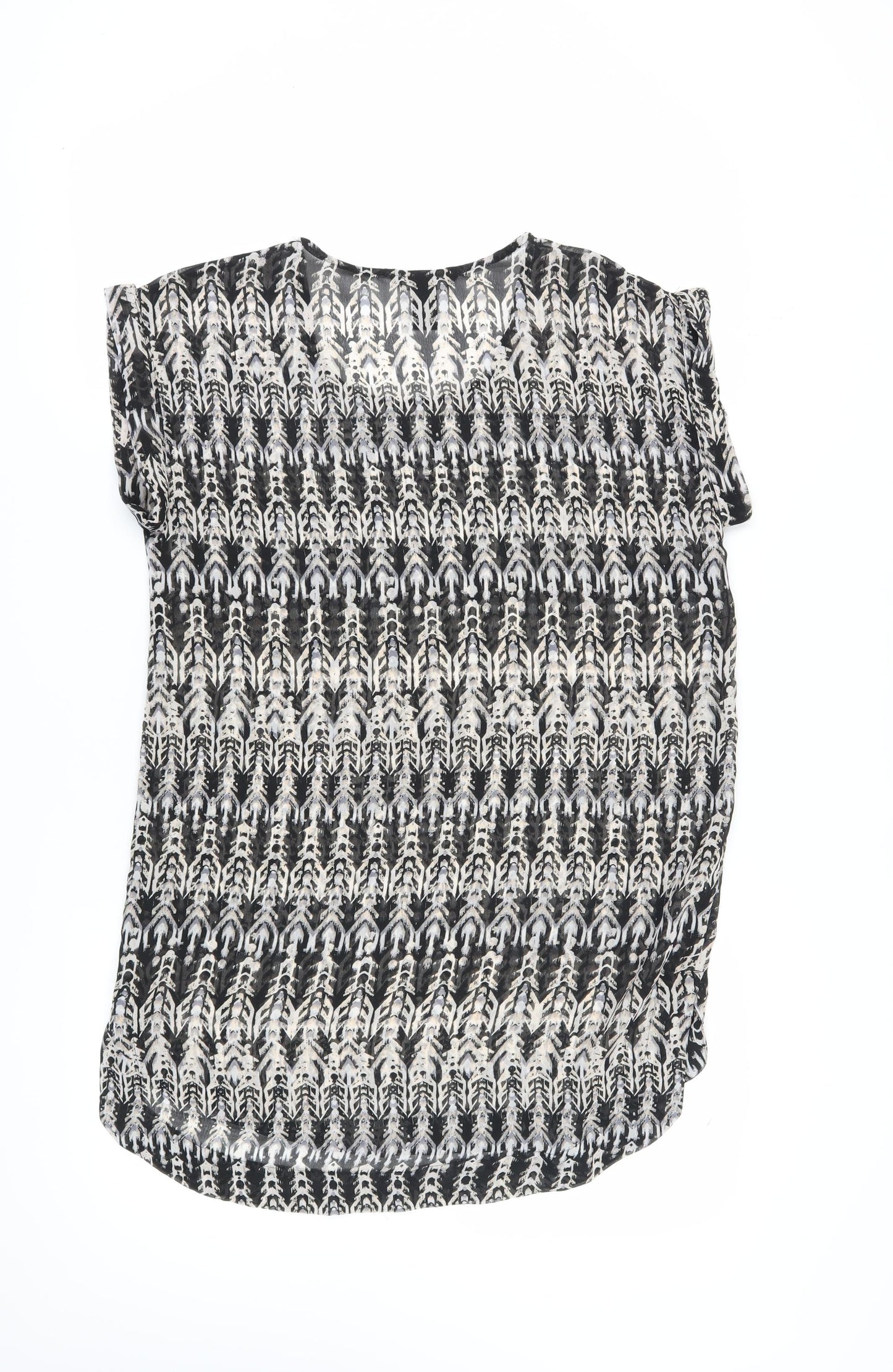 H&M Women's Black Geometric T-Shirt, Size 8, Casual