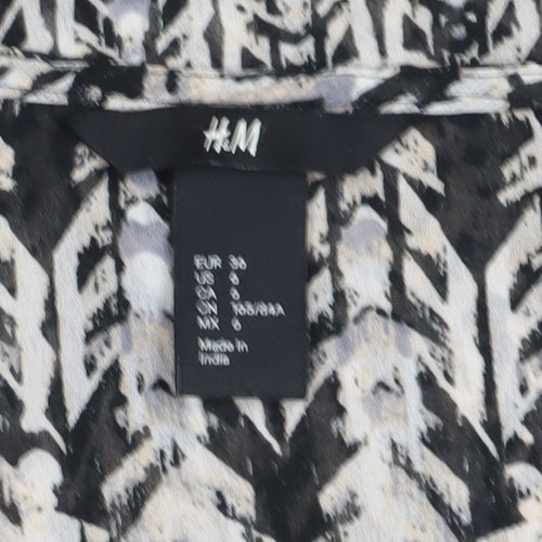 H&M Women's Black Geometric T-Shirt, Size 8, Casual