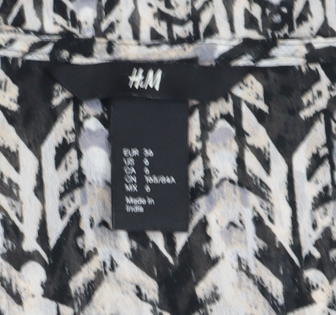 H&M Women's Black Geometric T-Shirt, Size 8, Casual