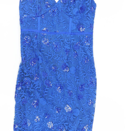 Lipsy Blue Floral Bodycon Dress, Size 10, Party Ready