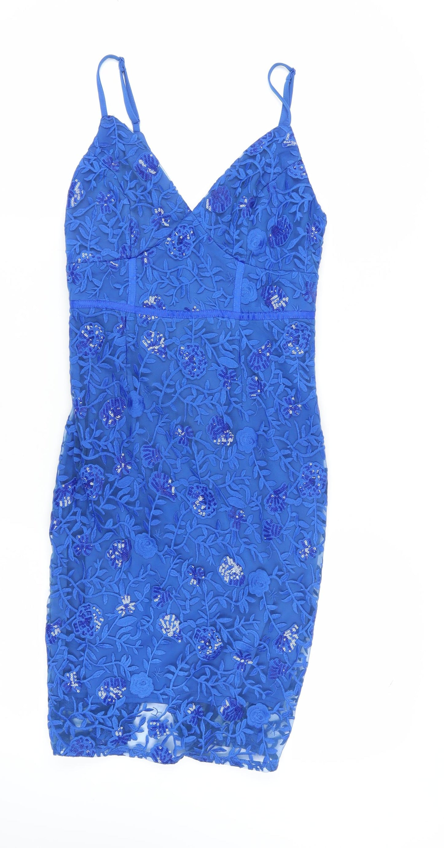 Lipsy Blue Floral Bodycon Dress, Size 10, Party Ready