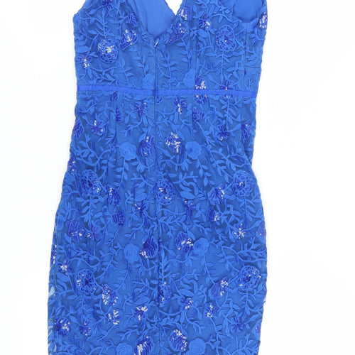 Lipsy Blue Floral Bodycon Dress, Size 10, Party Ready