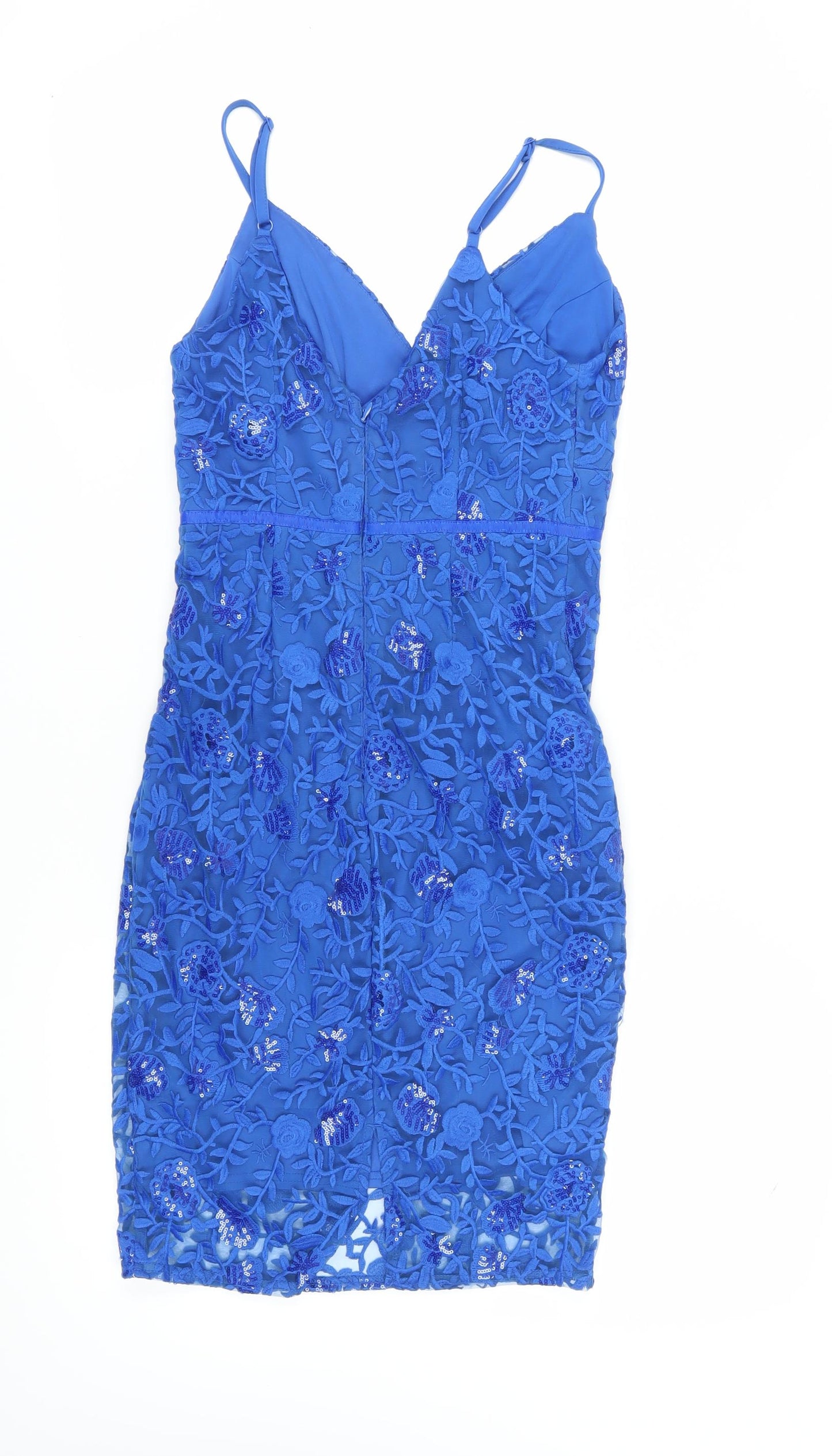 Lipsy Blue Floral Bodycon Dress, Size 10, Party Ready