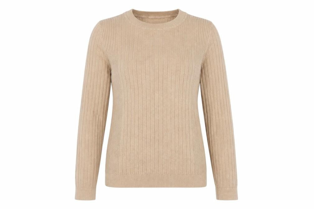 Front view of New Look Women's Beige Crew Neck Knit Pullover, size 12