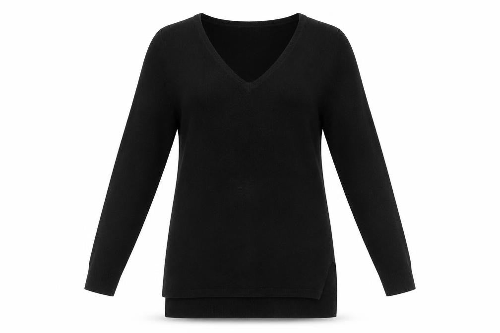 Front view of Marks & Spencer Women's Black V-Neck jumper