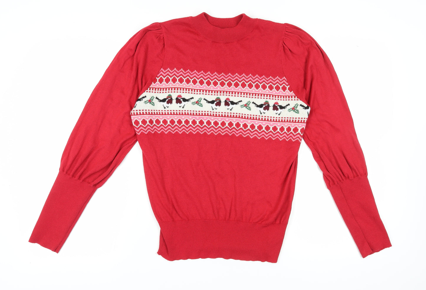 NEXT Women's Red Fair Isle Jumper Size 14 Winter Warmth