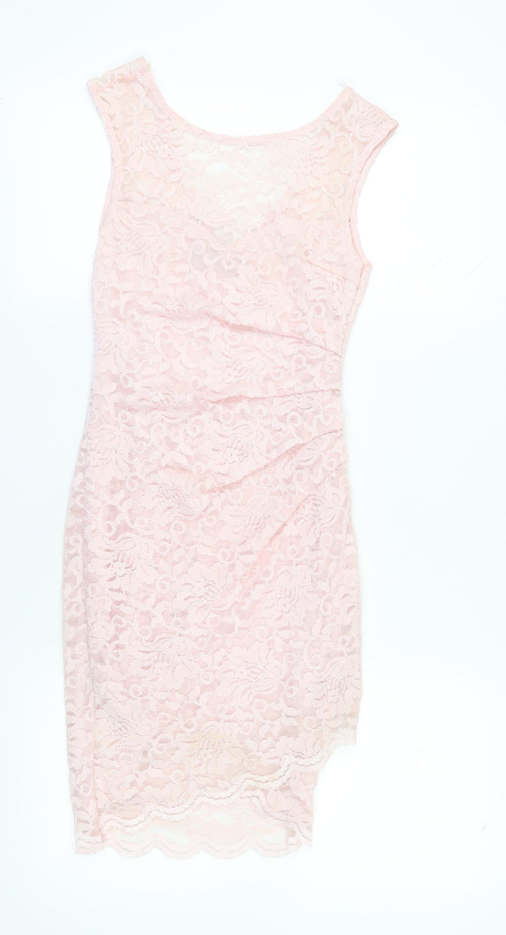 Lipsy Women’s Pink Lace Bodycon Dress Size 10