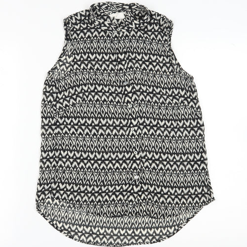 H&M Women Black Geometric Sleeveless Button-Up Top