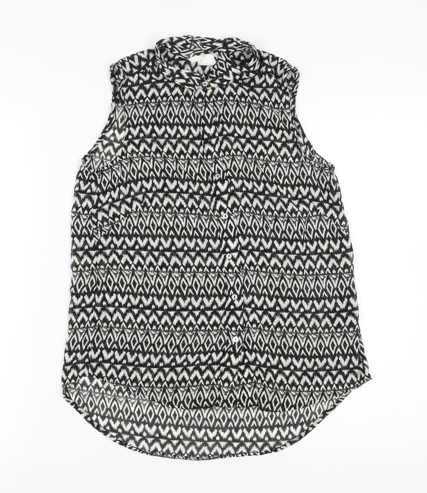 H&M Women Black Geometric Sleeveless Button-Up Top