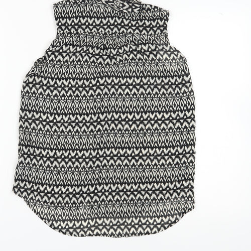 H&M Women Black Geometric Sleeveless Button-Up Top