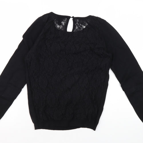 Mango Women's Black Long Sleeve Lace Blouse S