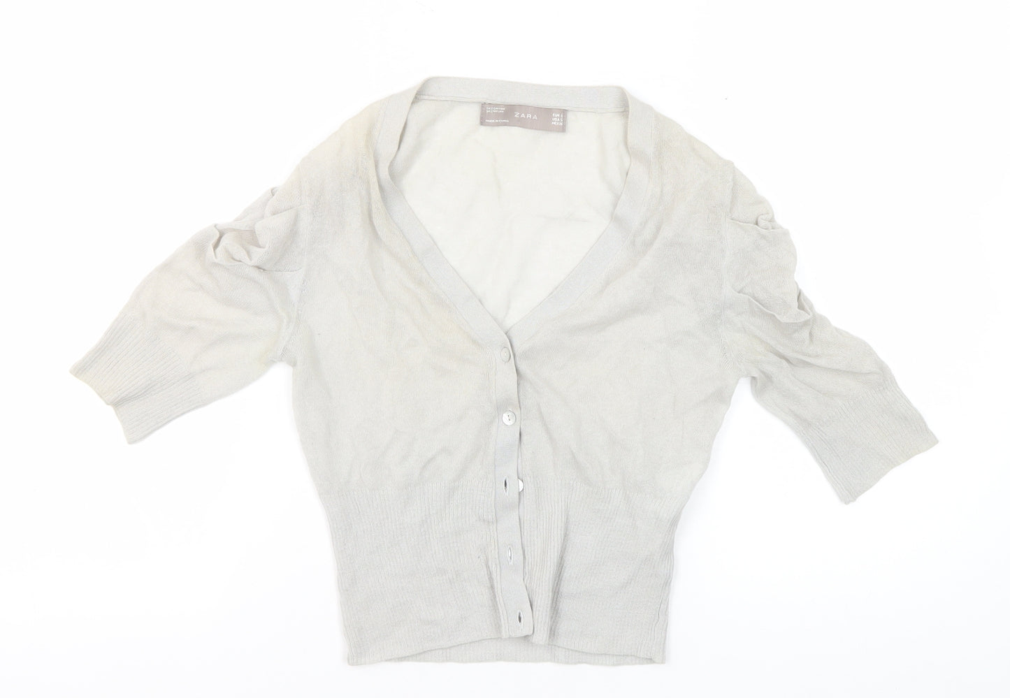 Zara Women's Grey Cardigan Small V-Neck Knit
