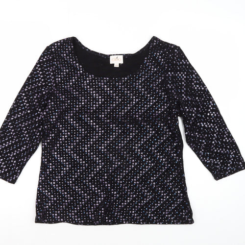 Cleo Women's Black Geometric 3/4 Sleeve Blouse M