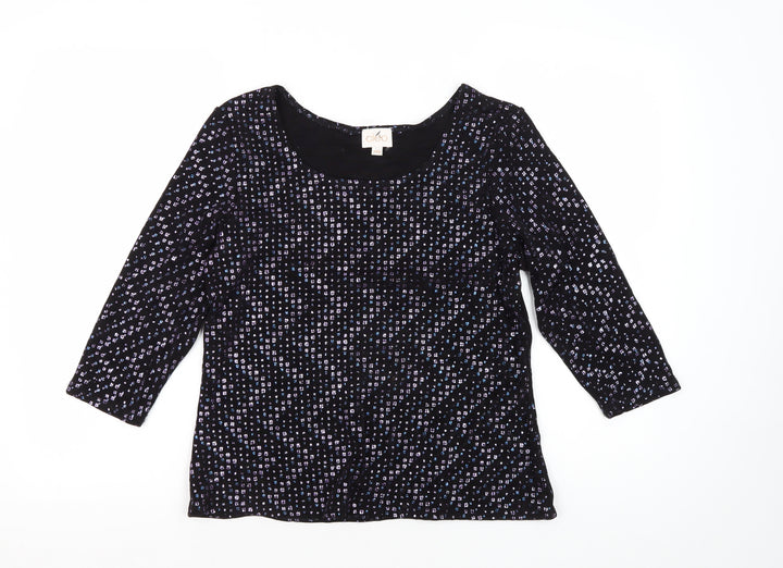 Cleo Women's Black Geometric 3/4 Sleeve Blouse M