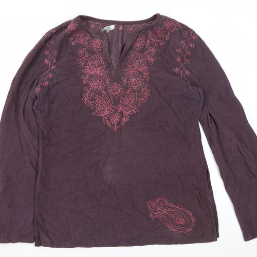 Naf Naf Women's Purple Embroidered Tunic Top L Cotton