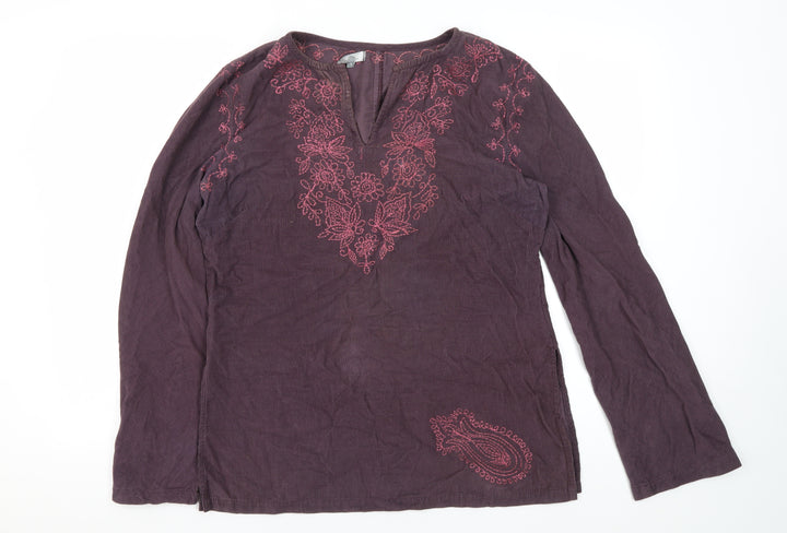 Naf Naf Women's Purple Embroidered Tunic Top L Cotton