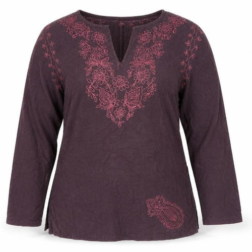 Naf Naf Women's Purple Embroidered Tunic Top L Cotton