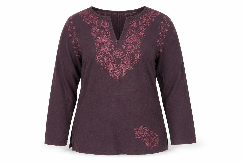 Naf Naf Women's Purple Embroidered Tunic Top L Cotton