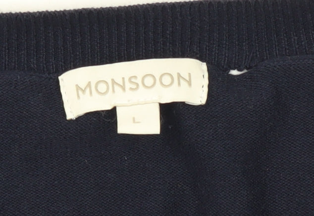 Monsoon Women's Blue Cardigan Size L Casual Knit
