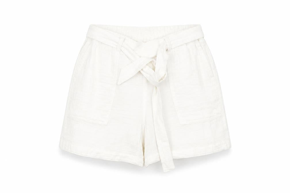 Front view of Marks & Spencer Women's White Paperbag Shorts, size 12