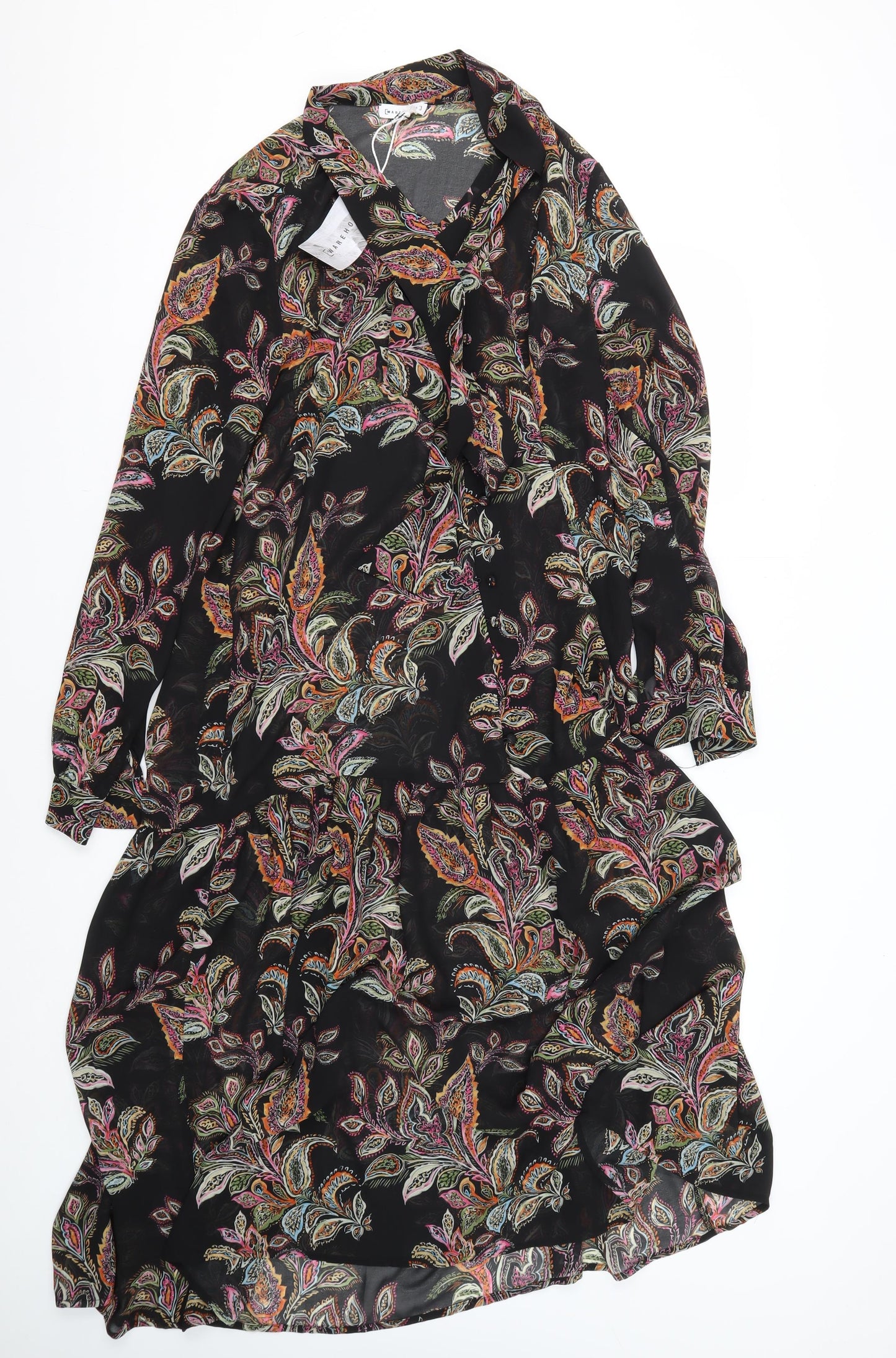 Warehouse Women's Black Paisley Dress Size 14