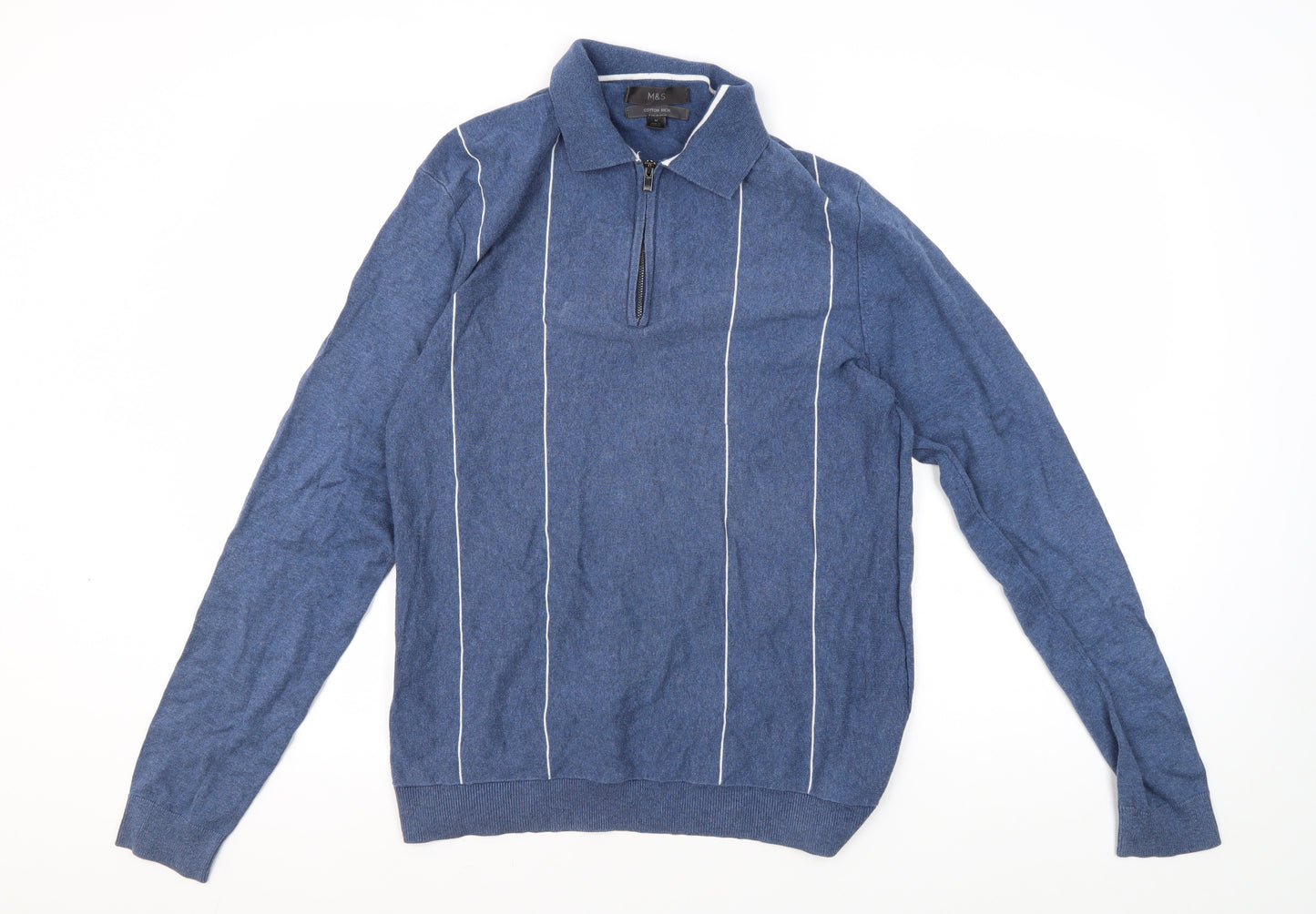 Marks and Spencer Men's Blue Striped Knit Shirt