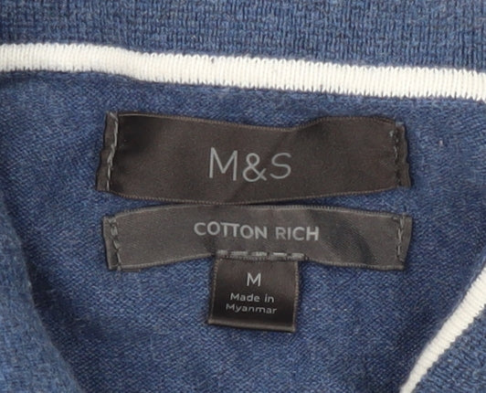 Marks and Spencer Men's Blue Striped Knit Shirt