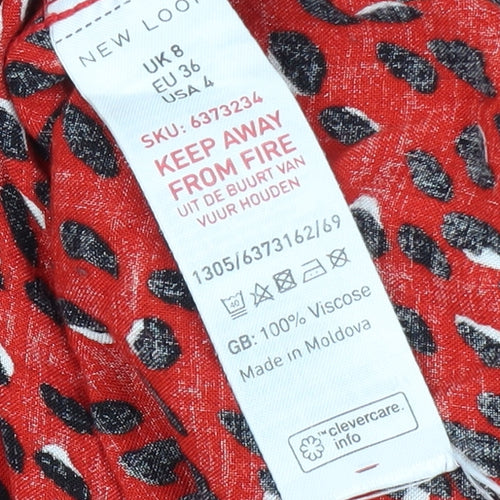 New Look Women's Red Animal Print Blouse Size 8