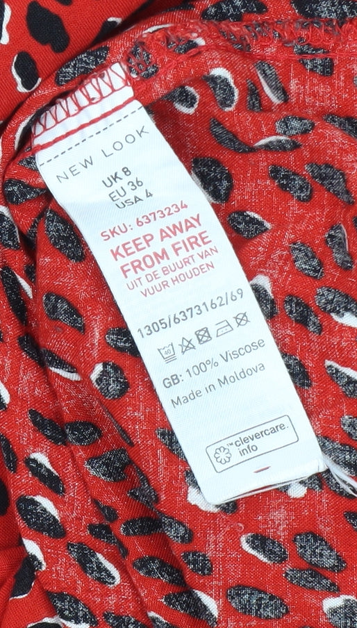 New Look Women's Red Animal Print Blouse Size 8