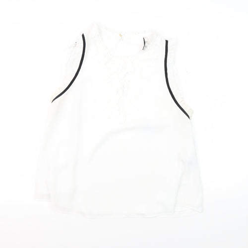 Zara Women's White Sleeveless Ruffle Blouse L