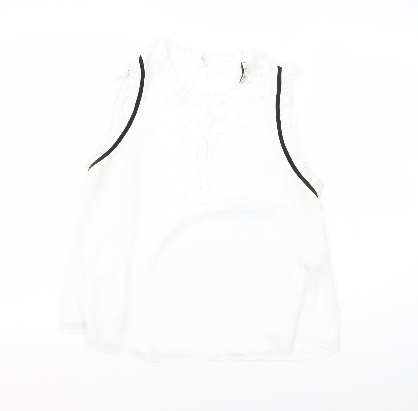Zara Women's White Sleeveless Ruffle Blouse L