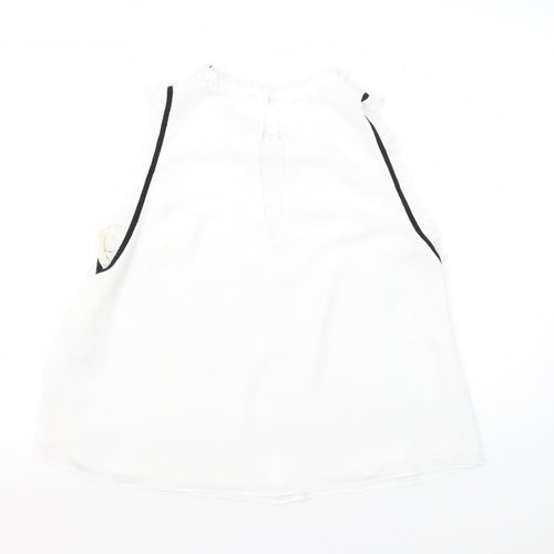 Zara Women's White Sleeveless Ruffle Blouse L