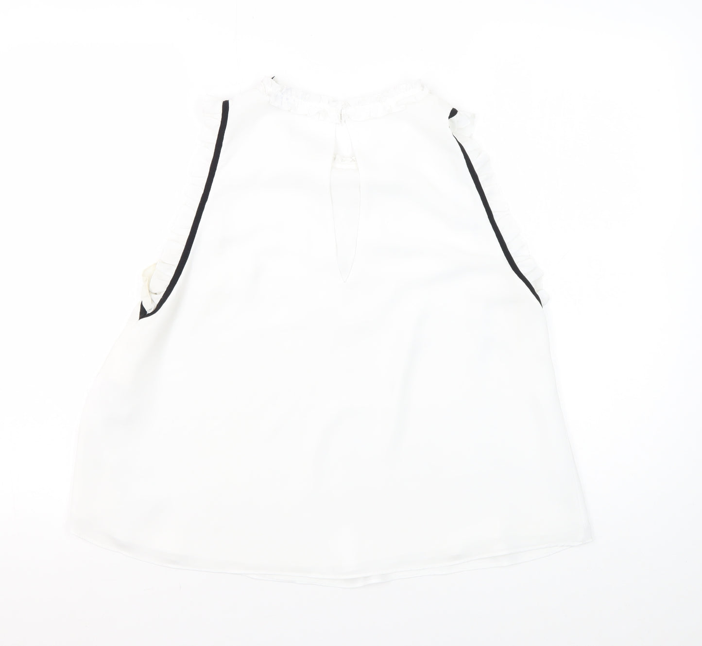 Zara Women's White Sleeveless Ruffle Blouse L