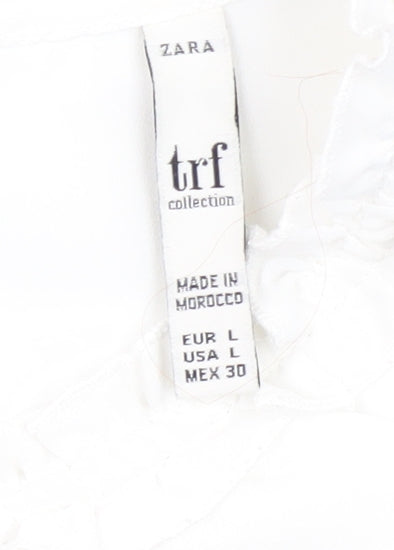 Zara Women's White Sleeveless Ruffle Blouse L