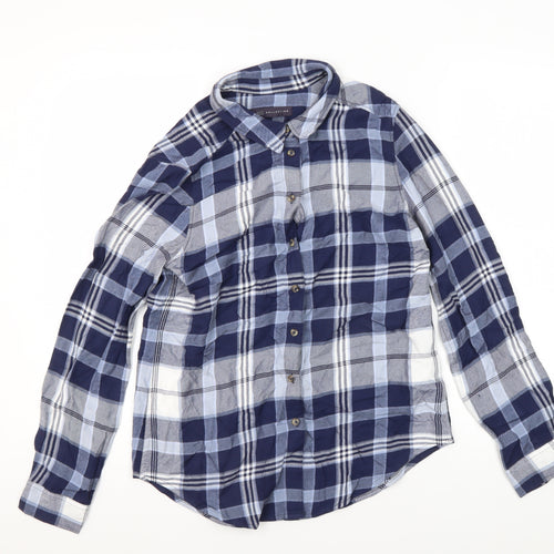Marks & Spencer Women's Blue Plaid Button-Up Shirt Size 8