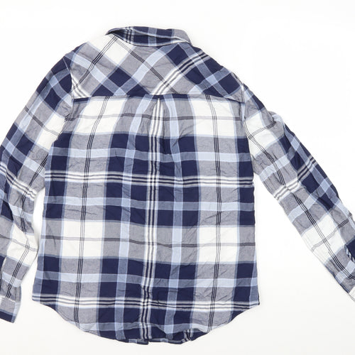 Marks & Spencer Women's Blue Plaid Button-Up Shirt Size 8