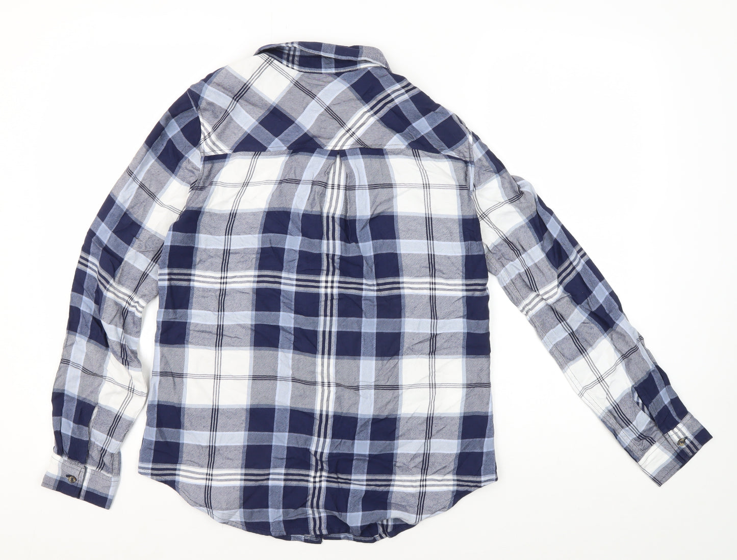 Marks & Spencer Women's Blue Plaid Button-Up Shirt Size 8