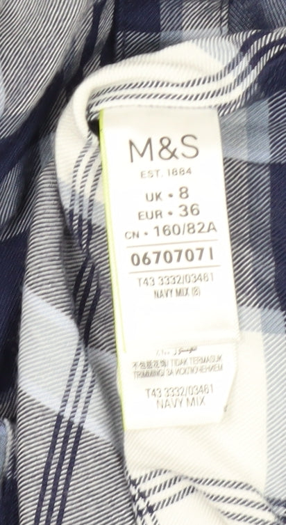 Marks & Spencer Women's Blue Plaid Button-Up Shirt Size 8