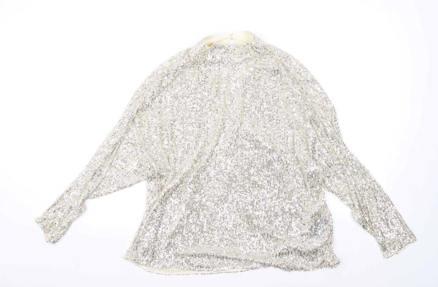 H&M Women's Silver Sequin Long Sleeve Blouse M
