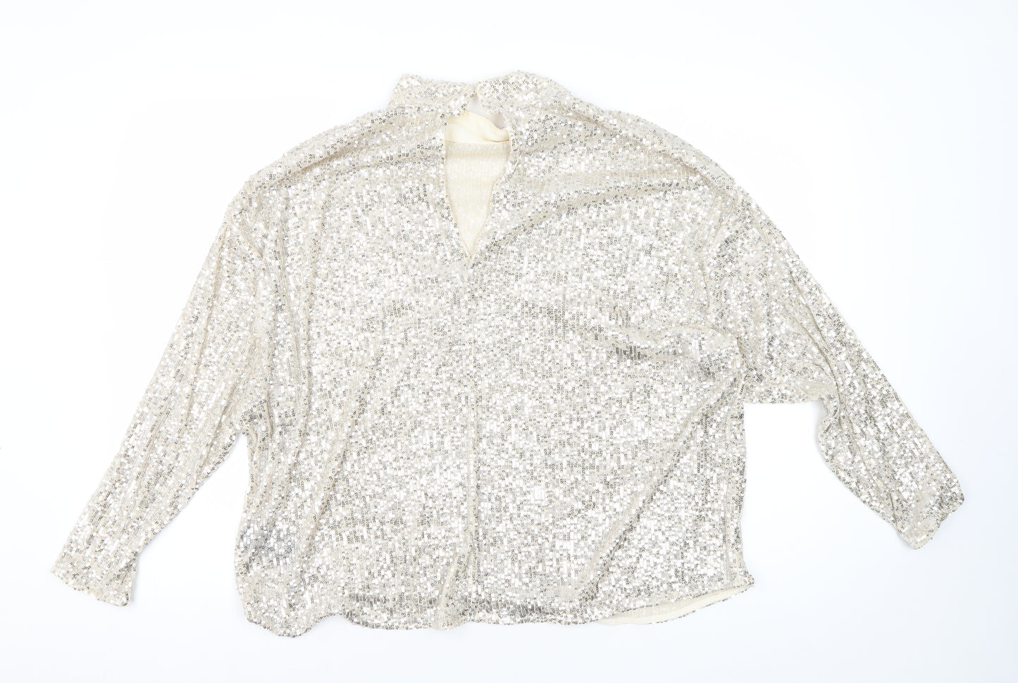 H&M Women's Silver Sequin Long Sleeve Blouse M