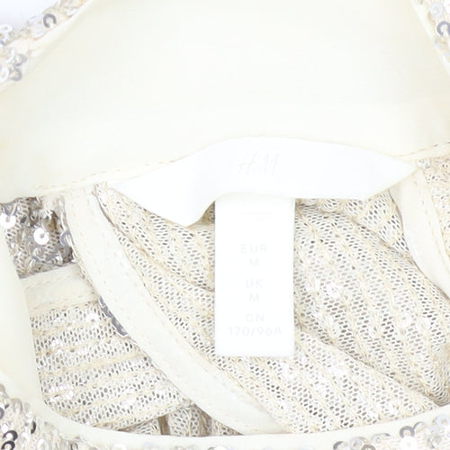 H&M Women's Silver Sequin Long Sleeve Blouse M