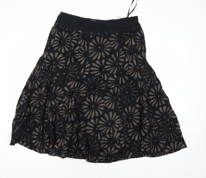 Adini Women's Black Floral A-Line Skirt, Size S, Casual