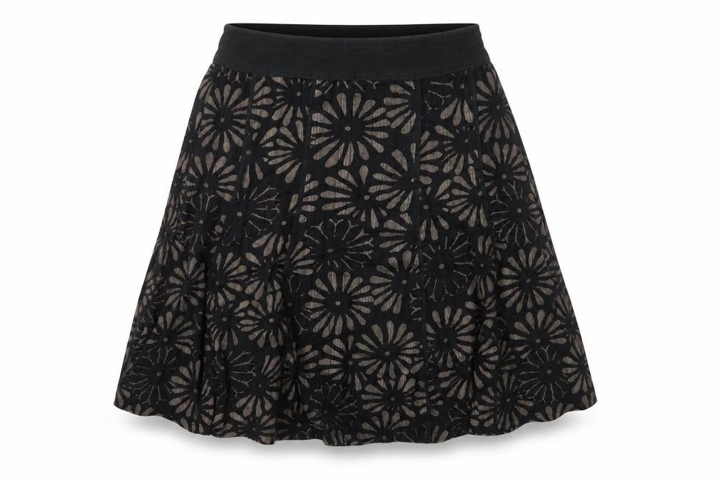 Adini Women's Black Floral A-Line Skirt, Size S, Casual
