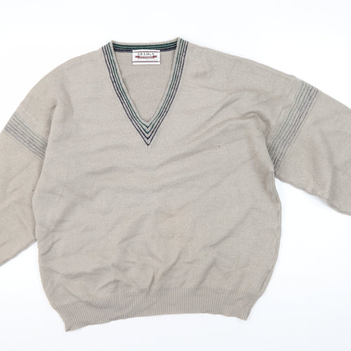 Belika Men's Beige V-Neck Pullover Jumper Size L