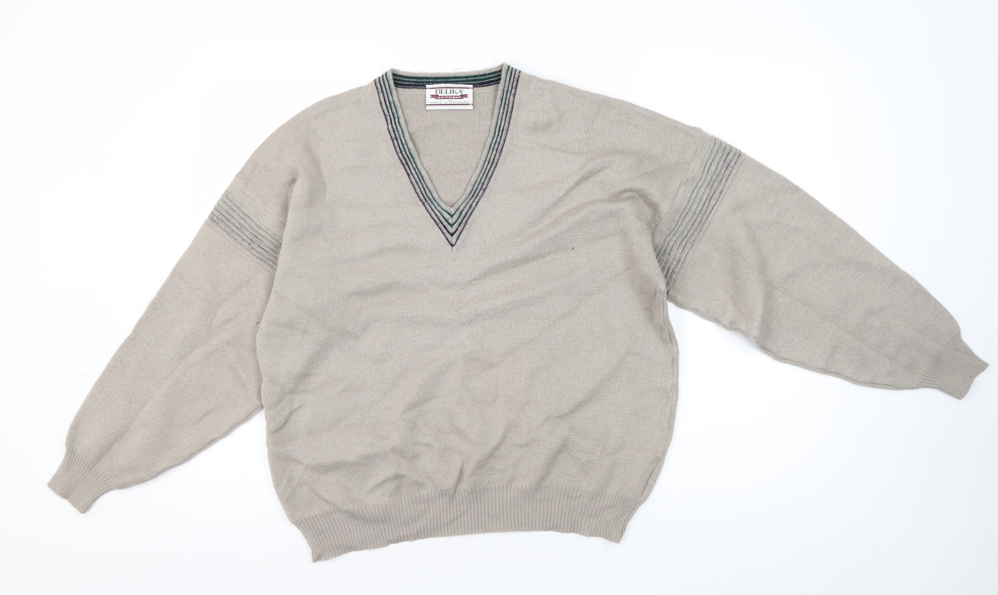 Belika Men's Beige V-Neck Pullover Jumper Size L