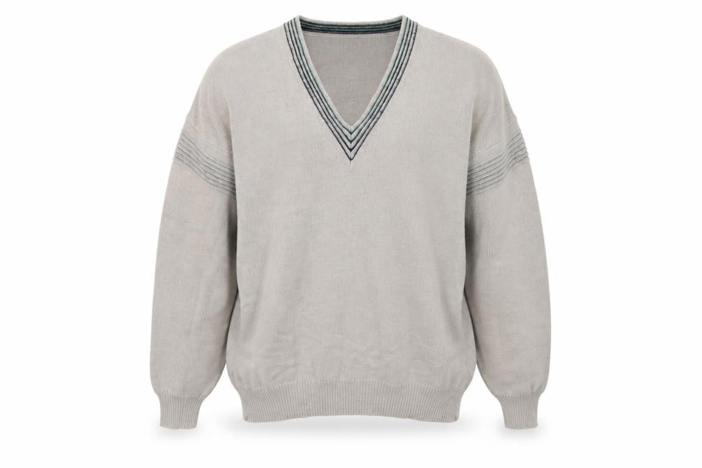 Front view of Belika Men's Beige V-Neck jumper, size L