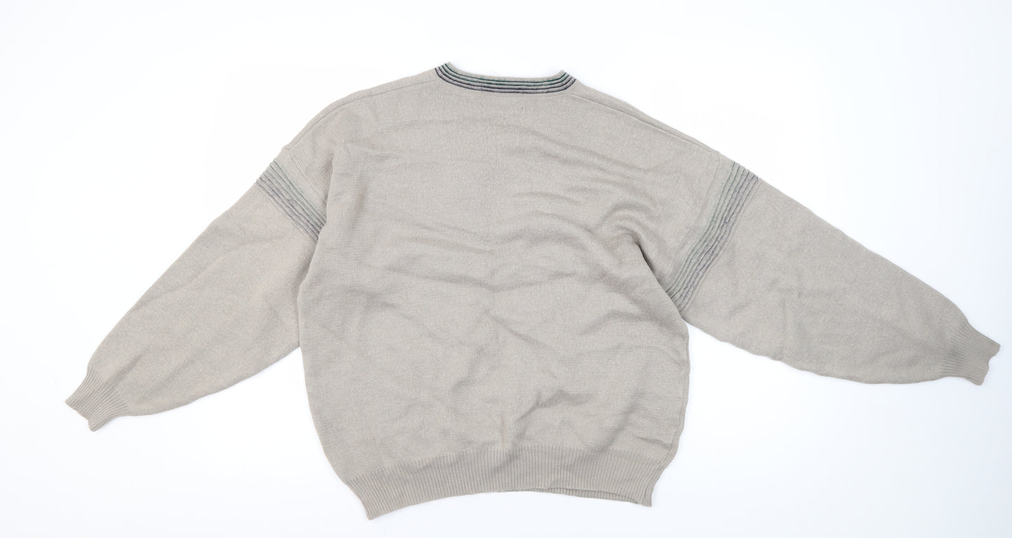 Belika Men's Beige V-Neck Pullover Jumper Size L