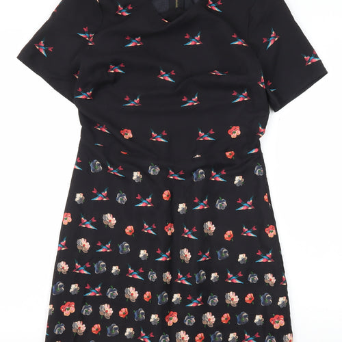 Oasis Women's Black Fit & Flare Floral Dress Size 8