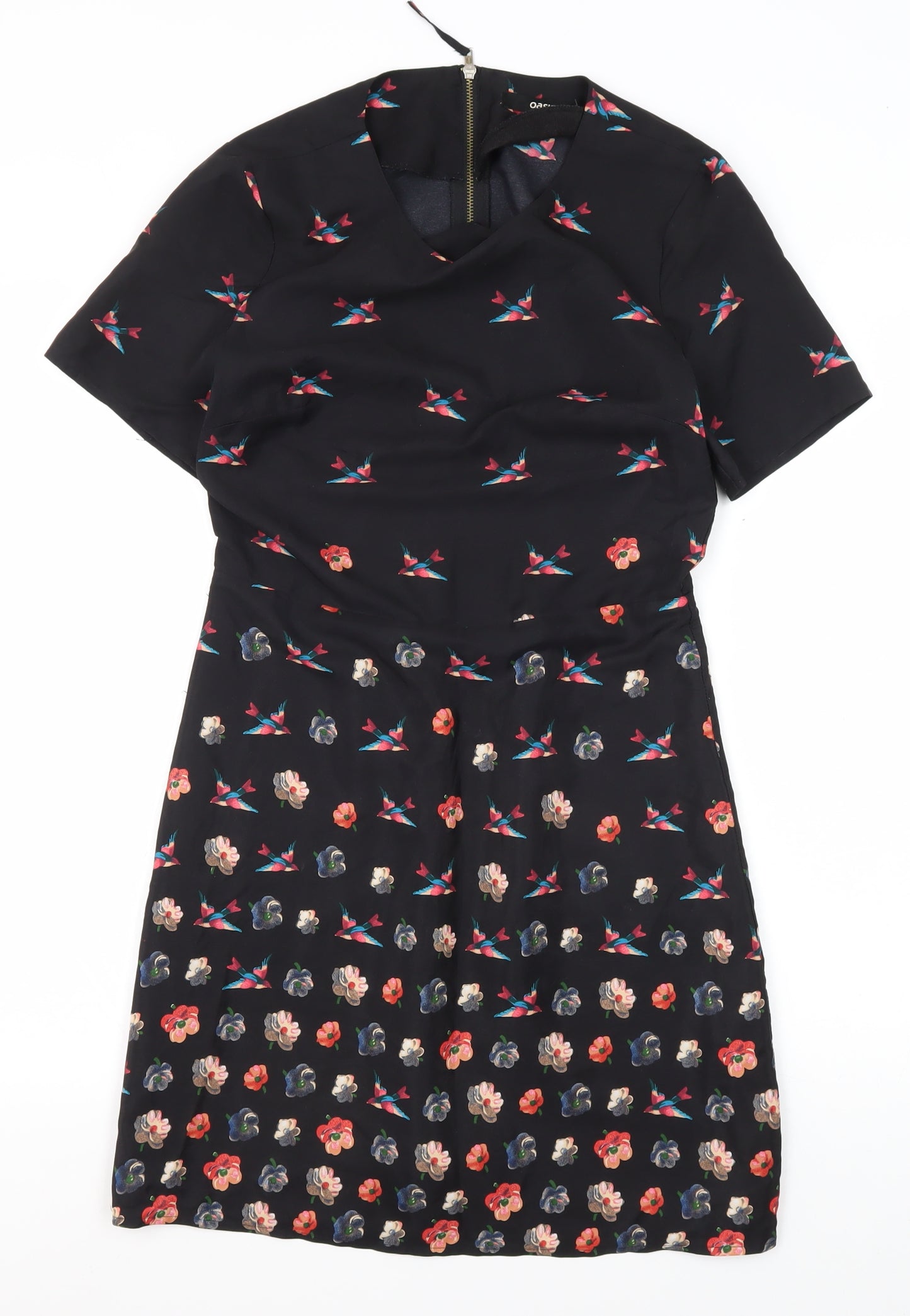 Oasis Women's Black Fit & Flare Floral Dress Size 8
